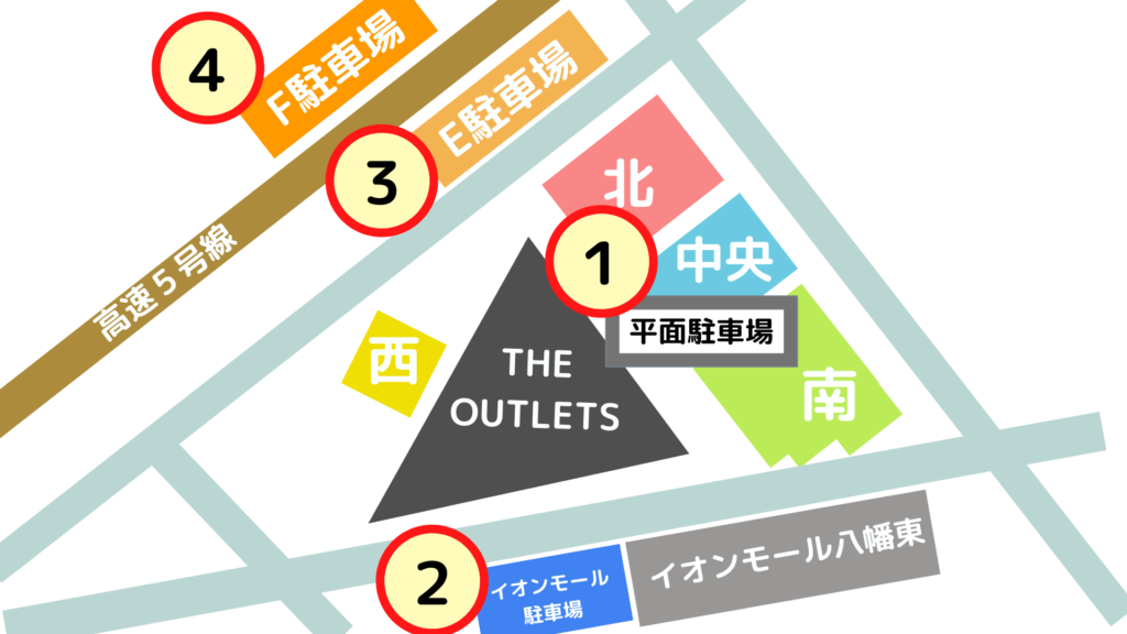 ジアウトレット北九州の駐車場のおすすめ駐車場所は３ヶ所ある